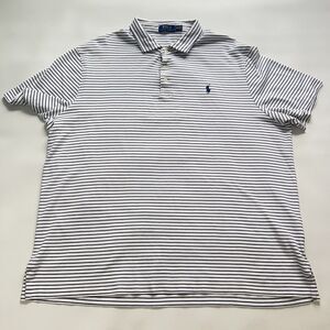 Ralph Lauren Mens Polo Shirt White Dark Blue Striped Pony Short Sleeve Sz.XXL**